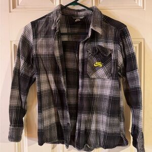 Nike Kids Black and Gray Plaid Button Down Shirt